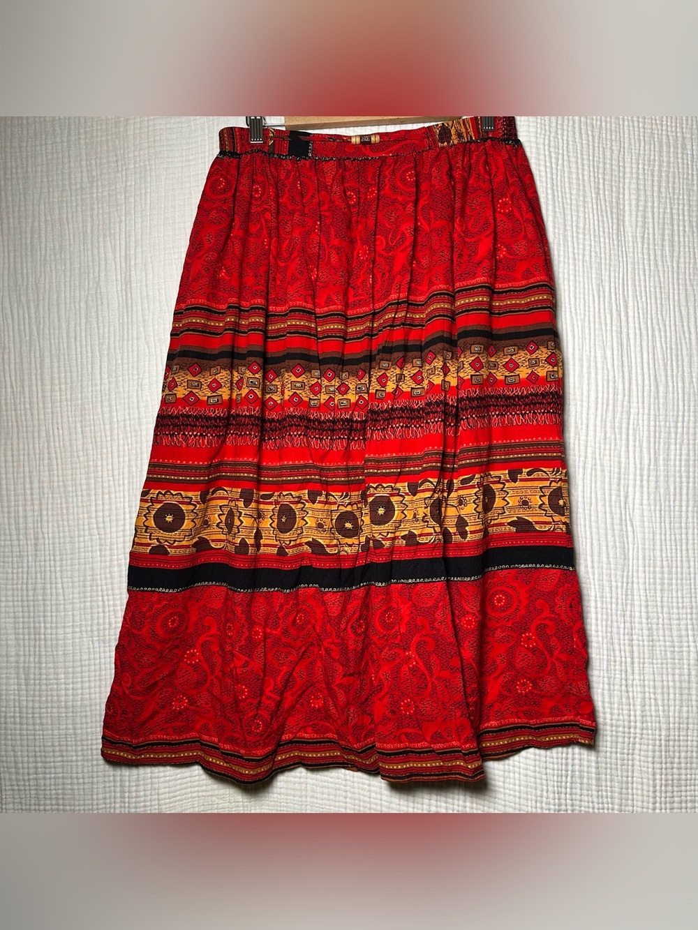 Vtg KARIBO Boho Tribal Maxi Skirt-Sz L 30”-Hippie Festival Gypsy Vibrant Exotic